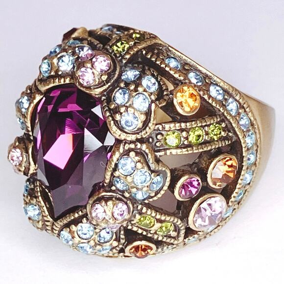 Heidi Daus Crystal Purple Teardrop Statement Cocktail Colorful Ring Size 6.75 - Picture 3 of 11